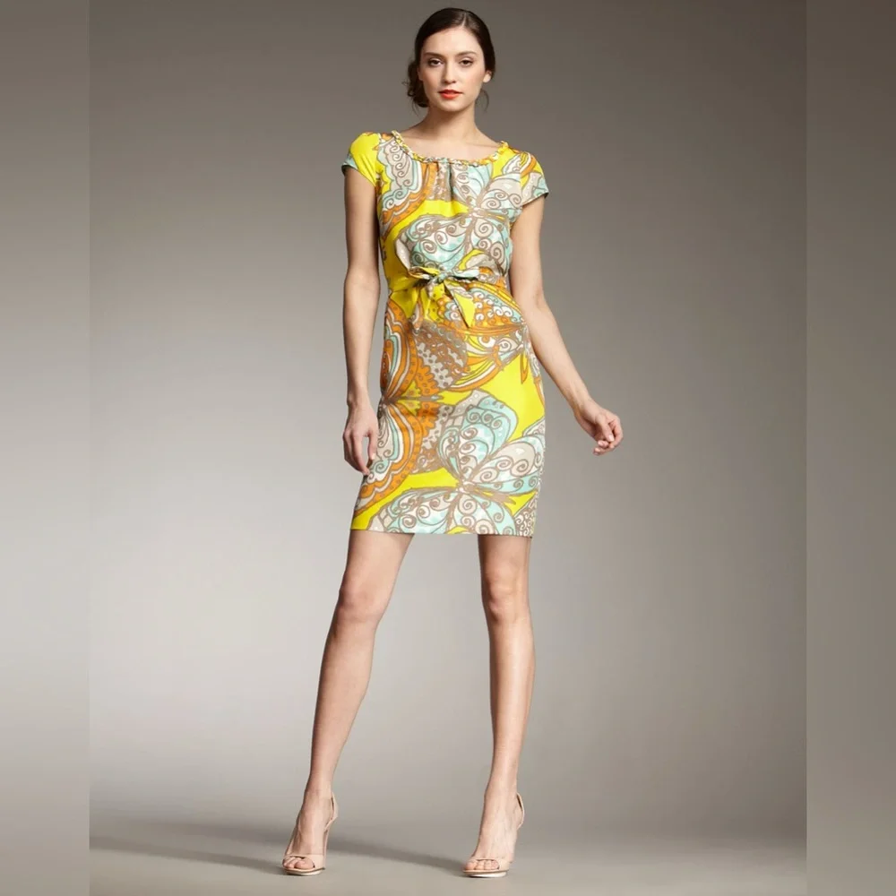 kate spade Yellow Multi Print Cap Sleeve Sheath Dress